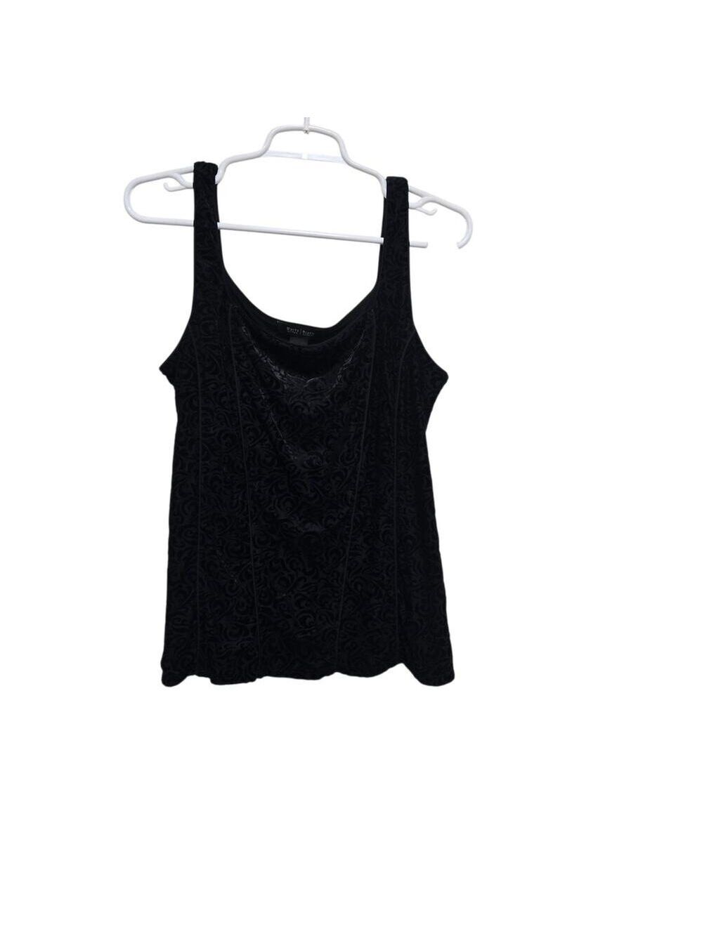 WHBM Black Burnout Velvet Scroll Tank Top XL Stretch Lined